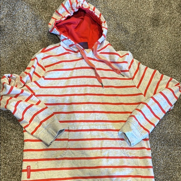 Striped Red and Gray Women's Hoodie - Picture 1 of 5